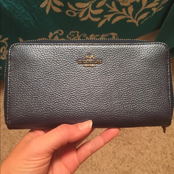 Coach Handbags - Coach Metallic Navy Wallet